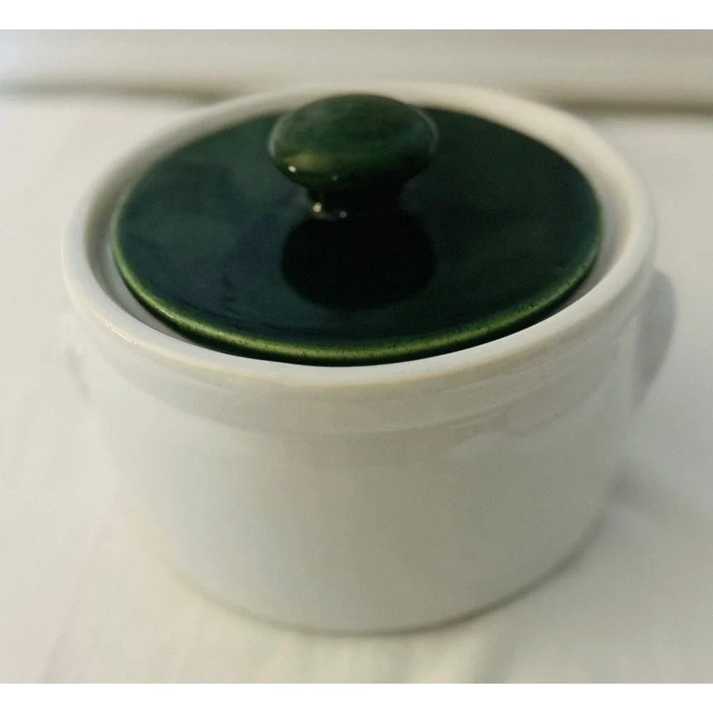 McCoy Bean Pot Vintage USA 1421 White Green Good Ceramic Farmhouse Lid
